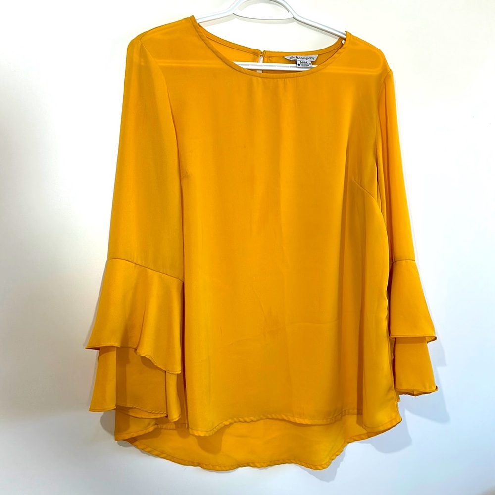 DKR&COMPANY IN MUSTARD COLOUR CHIFFON RUFFLED SLEEVES SIZE MEDIUM